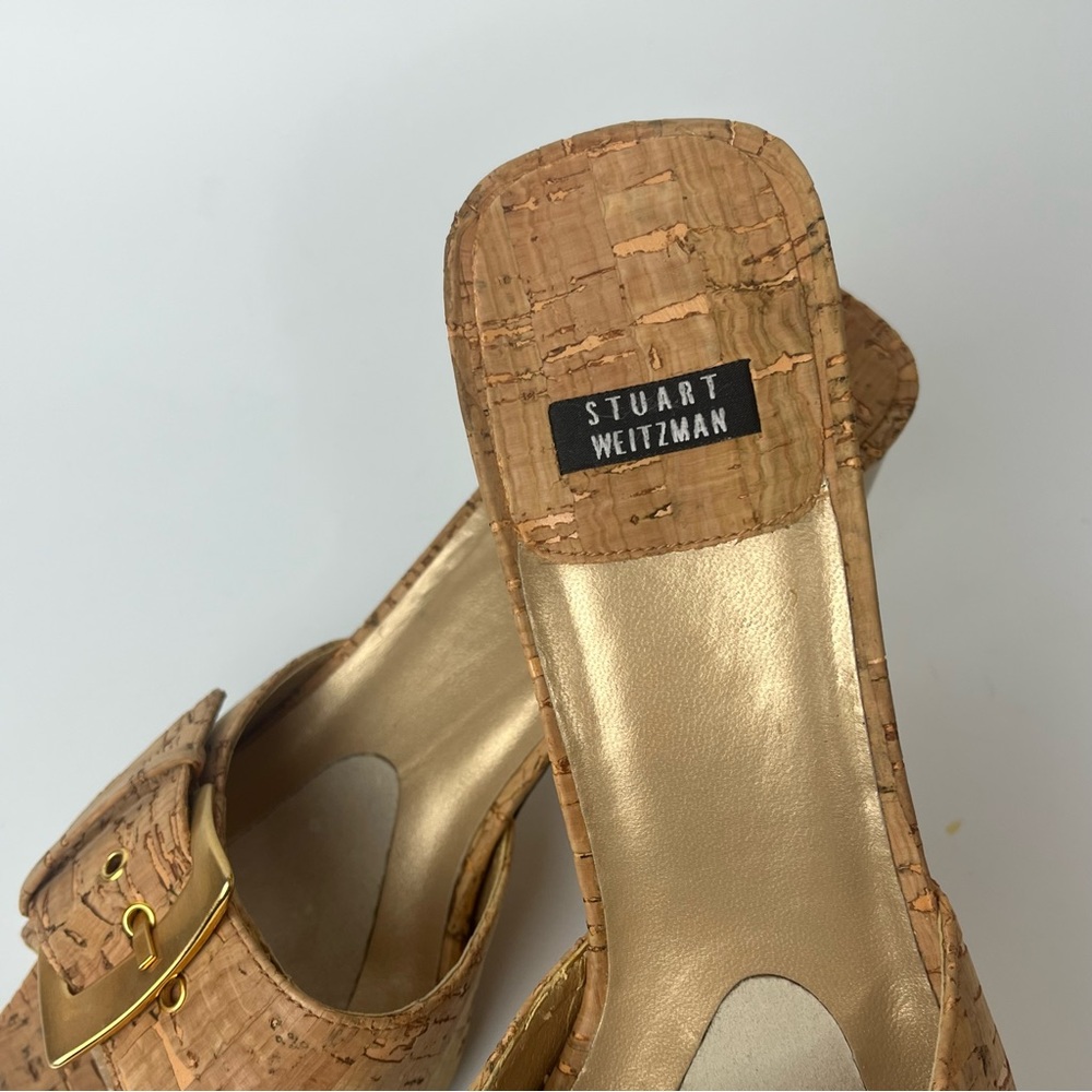 Stuart Weitzman Cork Open Toe Slide Mules Heel Sh… - image 7